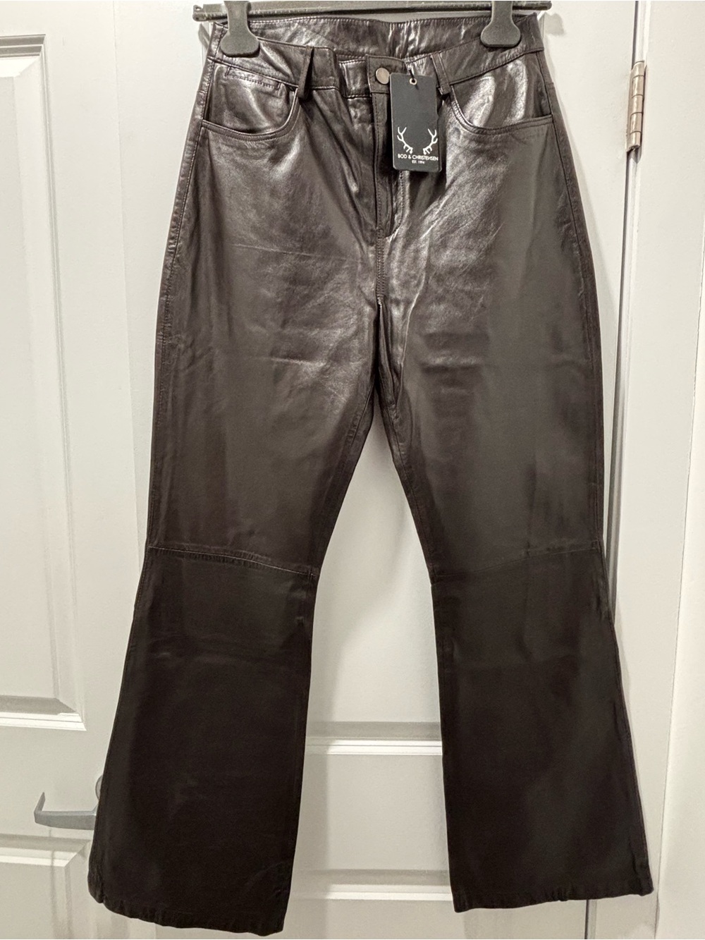 Dark  Brown Leather Flared Pants